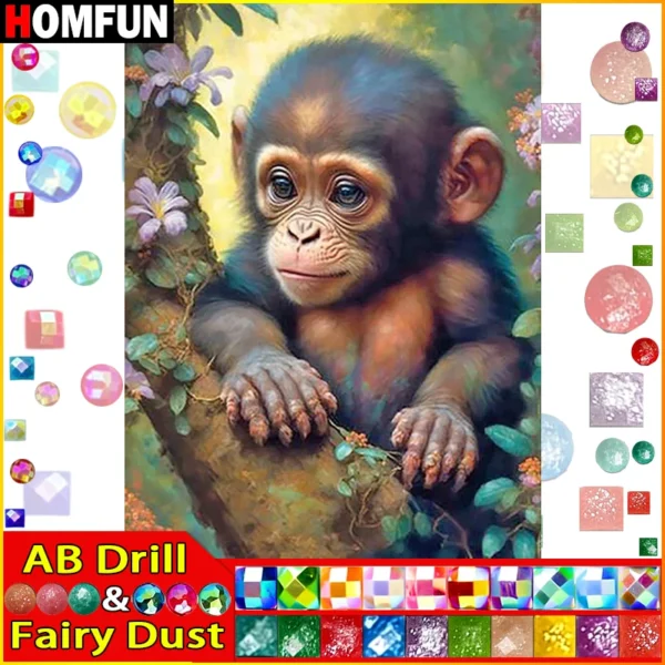 HOMFUN Fairy Dust AB Diamond Painting "Animal Monkey" 5D DIY Diamond Embroidery Full Square/round Rhinestone Of Picture