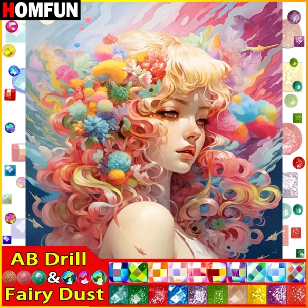 HOMFUN Fairy Dust AB Full diamond Painting "Portrait Beauty" Resin Drill Embroidery 5D Diy Diamond Painting Handmade gift